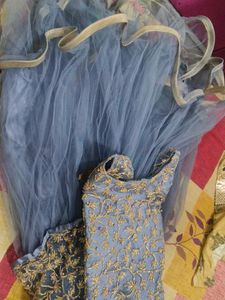 Grey Gown With Golden Work