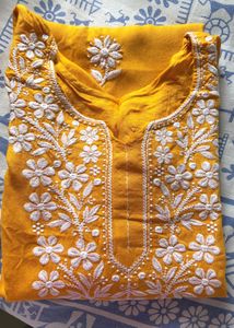 Chikankari Lucknowi Kurta Set - Mustard &amp; Lavender
