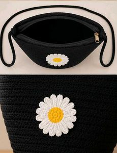Chic Black Daisy Crochet Crossbody Bag
