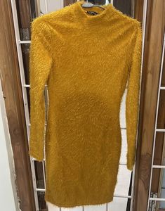 Mustard Fuzzy Bodycon Dress