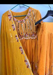 Embroidered Yellow Kurta Set