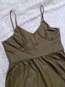 Olive Green Spaghetti Strap Midi Dress