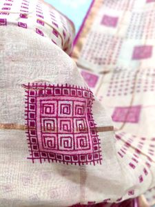 Vintage Pink &amp; Beige Saree With Fall &amp; Picco