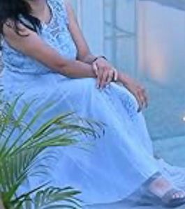 Elegant Blue Lace Evening Gown