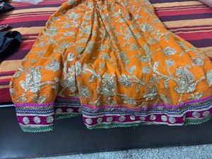 Designer Orange Floral Lehenga Choli Set