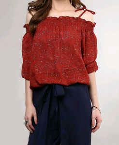 Chic Red Off-Shoulder Boho Top