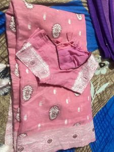 Pink Cotton Saree with Blouse