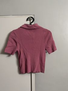 Pink Collared Zip-Up Crop Top