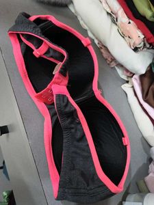 Strapless Dark Grey Bra with Pink Trim