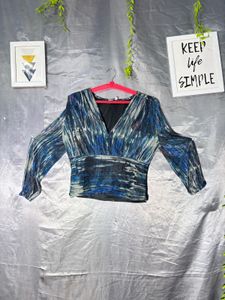 Abstract-print V-neck top