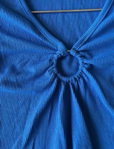 Blue V-Neck Ring Detail Crop Top