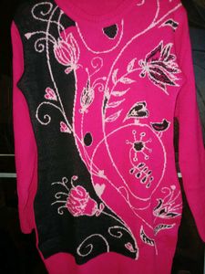 Vibrant longline knit Floral Print Sweater