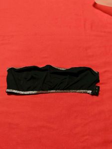 Strapless Bandeau Top with Silver Glitter Trim