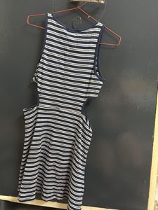 side cutout Striped Sleeveless Mini Dress