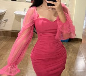 Hot Pink Mesh Sleeve Bodycon Dress