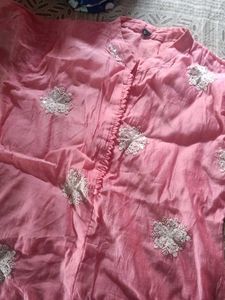 Embroidered Pink Cotton Kurta