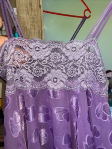 Purple Lace &amp; Heart Print Nightgown