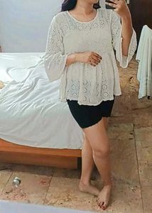 White E Bell Sleeve Top & shorts