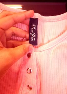 🎀Pink Ribbed Henley Crop Top🎀