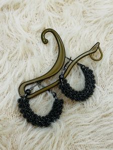 Black Beaded Hoop Earrings