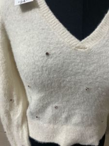 Sparkly White V-Neck Crop Sweater