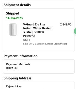 V Guard Zio Plus 3 Litter Geyser. 24 hour deal