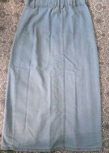 Classic Light Wash Denim Midi Skirt