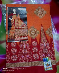 Vibrant Orange &amp; Red Cotton Saree