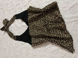 y2k Leopard Print asymmetrical Halter Top