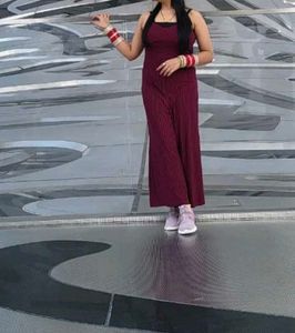 Maroon Striped Maxi Jumpsuit