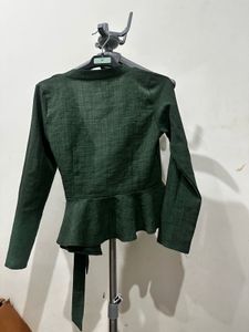 Chic Green Wrap Peplum Top