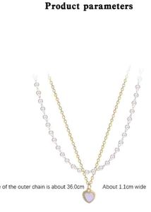 Layered Pearl Necklace with Heart Pendant