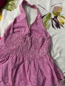 Chic Pink Gingham Halter Top