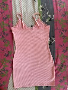 baby pink bodycon ribbed lace trim dress from h&amp;m
