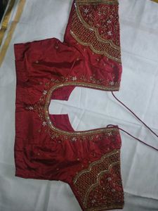 Maroon aari work silk blouse