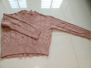 Pink Knit V-Neck Sweater