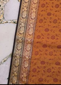 BANARASI Orange Floral Print Dress Material