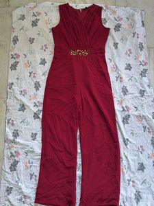 Elegant Red Jumpsuit with Embellishments