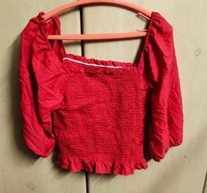 Red Smocked Crop Top