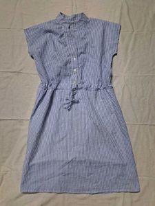 Blue & White Striped Casual Dress