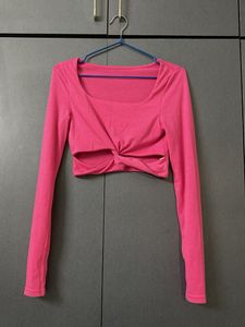 Hot pink Cropped Twist Front Top