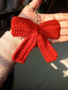 Aesthetic crochet Red Bow Keychain