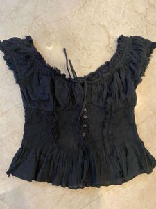 Black Smocked Peplum Top
