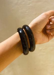 y2k Chunky Black Faceted Bangles (Set of 2)