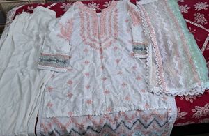 Embroidered White Kurta Set with Dupatta