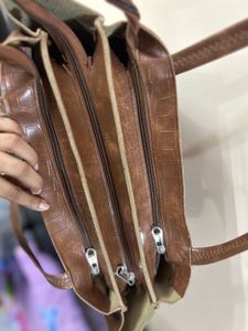 Stylish Brown Faux Croc Handbag