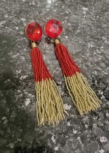 Red & Gold Tassel Earrings