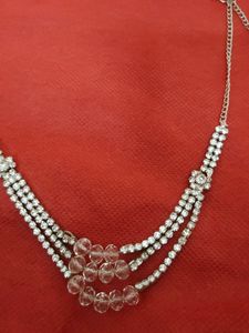 Silver , Diamonds Stone Necklace
