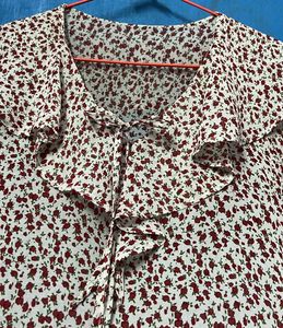Floral Ruffle Neck Long Sleeve Top