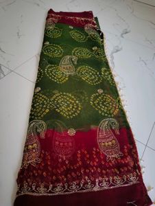 Beautiful Green &amp; Maroon Embroidered Saree